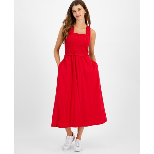 타미힐피거 Womens Square-Neck Cotton A-Line Dress