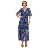 Womens Floral Flutter-Sleeve Maxi Dress