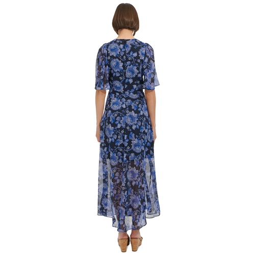 타미힐피거 Womens Floral Flutter-Sleeve Maxi Dress