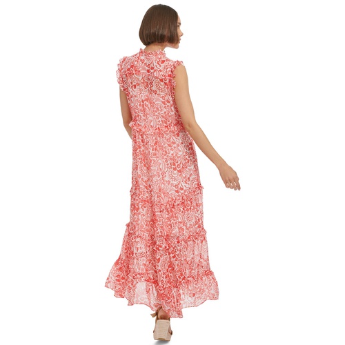 타미힐피거 Womens Tiered Floral Chiffon Maxi Dress