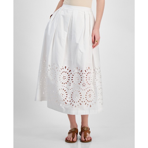 타미힐피거 Womens Cotton Eyelet-Border A-Line Skirt