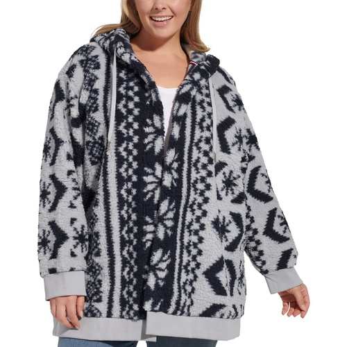 타미힐피거 Plus Size Flyaway Hooded Sherpa Jacket