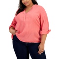 Plus Size Popover Roll Tab Tunic Top