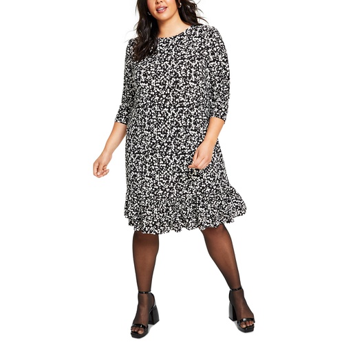 타미힐피거 Plus Size Playful-Petal-Print Ruffled Jersey Dress