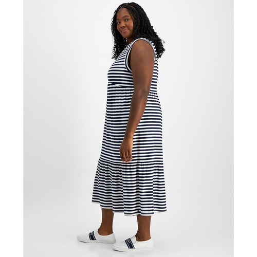 타미힐피거 Plus Size Striped Sleeveless Midi Dress
