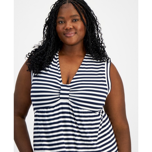 타미힐피거 Plus Size Striped Sleeveless Midi Dress