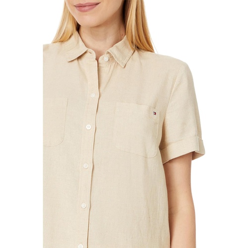 타미힐피거 Tommy Hilfiger Solid Linen Blend Camp Shirt