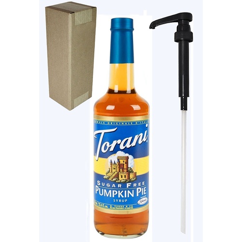  Torani Sugar Free Pumpkin Pie Flavoring Syrup, 750mL (25.4 Fl Oz) Glass Bottle, Individually Boxed, With Black Pump