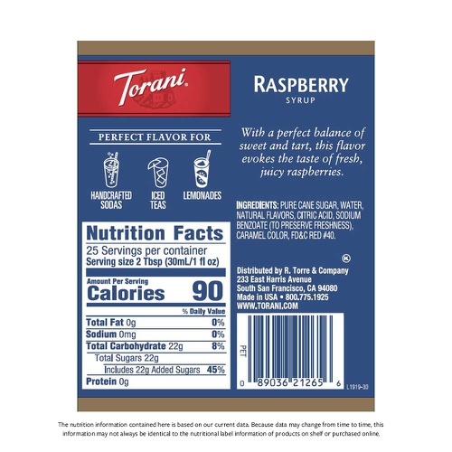  Torani Syrup, Raspberry, 25.4 Ounces (Pack of 4)