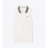 Tory Burch PERFORMANCE PIQUEE PLEATED-COLLAR SLEEVELESS POLO