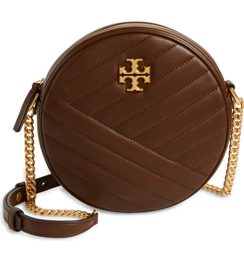 Tory Burch Kira Chevron Quilted Leather Circle Crossbody Bag_FUDGE ROLLED BRASS