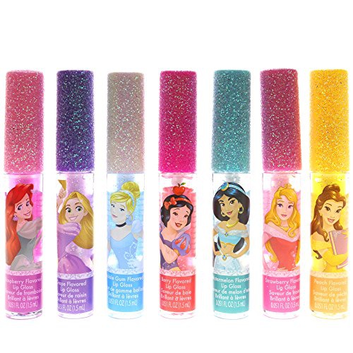  Townley Girl Disney Princess Kids Washable Party Favor Lip Gloss, 7 Flavors include Cotton Candy, Strawberry, Raspberry, Bubble Gum, Grape, Peach and Cherry