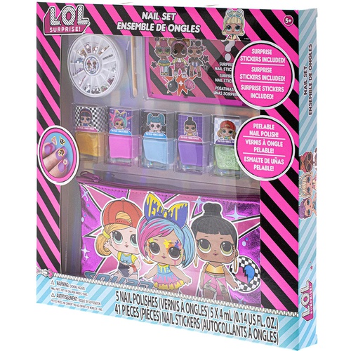  Townley Girl L.O.L. Surprise! Peel- Off Nail Polish Activity Set for Girls, Ages 5+ With 5 Nail Polish Colors, 240 Nail Gems and a Bag, for Parties, Sleepovers and Makeovers