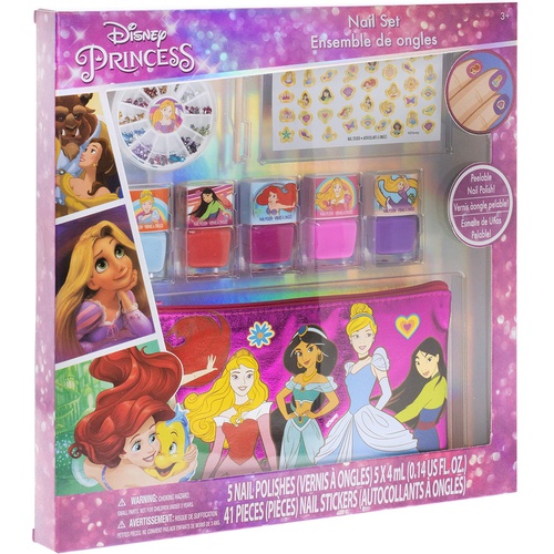  Townley Girl Disney Princess Peel- Off Nail Polish Activity Set for Girls, Ages 3+ With 5 Nail Polish Colors, 240 Nail Gems, and Bag, for Parties, Sleepovers and Makeovers