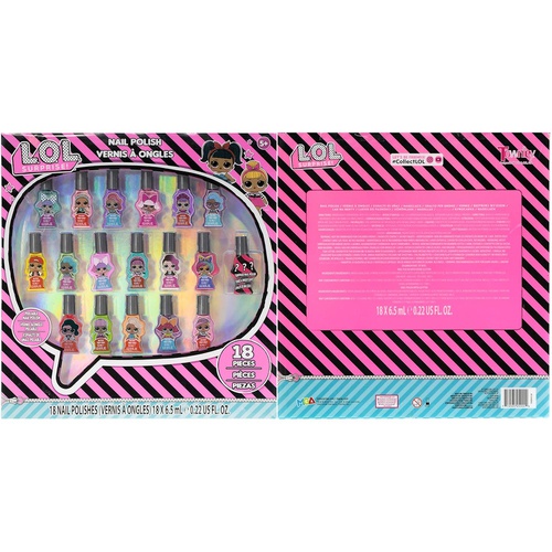  Townley Girl L.O.L. Surprise! Peel- Off Nail Polish Activity Set for Girls, Ages 5+ With 18 Nail Polish Colors with 1 Surprise Character Bottle, for Parties, Sleepovers and Makeove