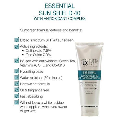  Tutta La Pelle Zinc Oxide Sunscreen SPF 40 - Broad Spectrum UVA/UVB Protection - Water resistant (Up to 80 minutes) - Sunblock - Fragrance-free, Lightweight - Vitamin C Antioxidant - 3.5oz