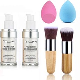 UCANBE 2pcs TLM Color Changing Foundation Liquid with 2 Brushes and 2 Cosmetics Sponge Flawless Full Coverage Natural Color Face Primer Base Makeup 30ml