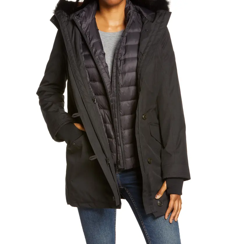 UGG Adirondack 3 in 1 Waterproof Down Parka with Removable Genuine Shearling Trim_Black