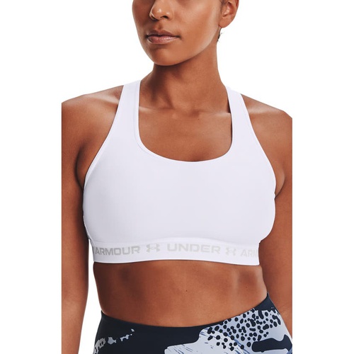 언더아머 Under Armour HeatGear Mid Cross Back Sports Bra_WHITE / WHITE / HALO GRAY