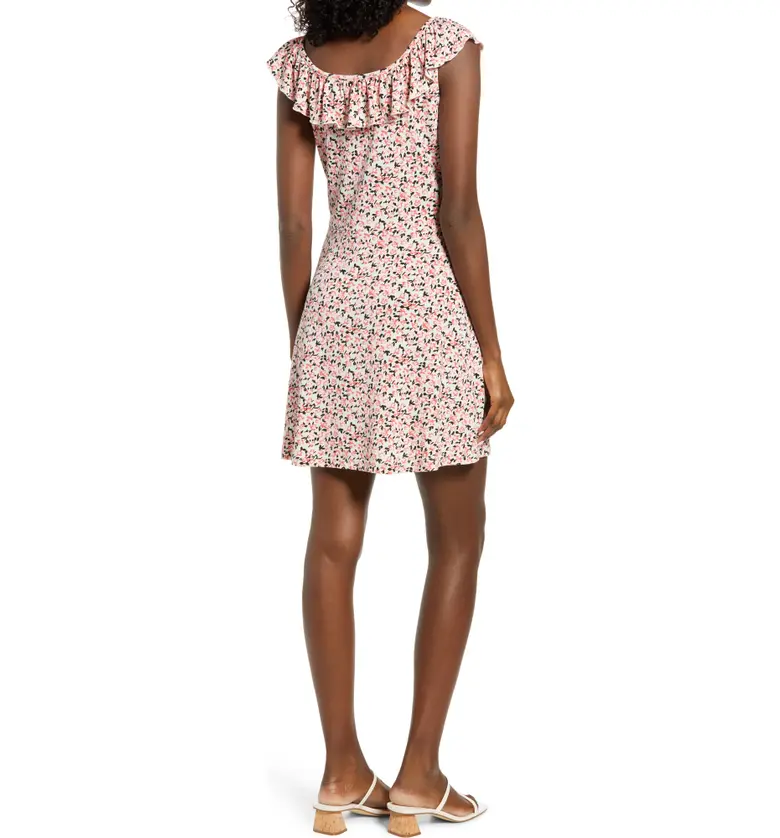  VERO MODA Kimmie Floral Ruffle Neck Minidress_ROSEATE SPOONBILL