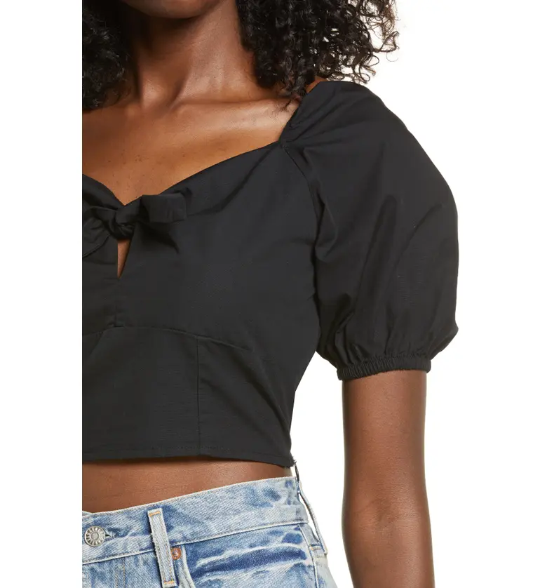  VERO MODA Woven Organic Cotton Crop Top_BLACK