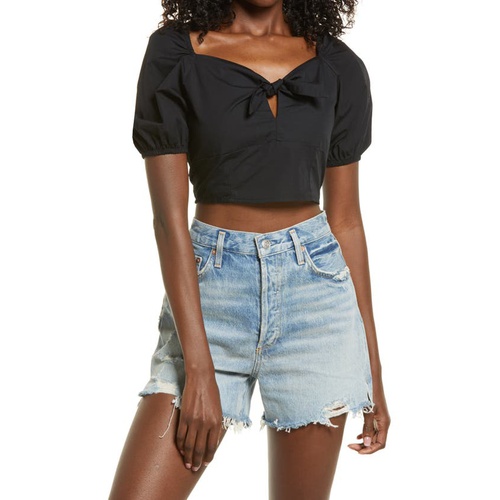  VERO MODA Woven Organic Cotton Crop Top_BLACK