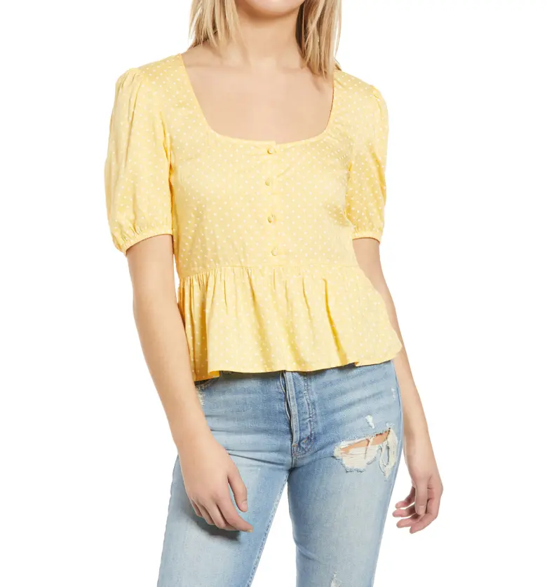 VERO MODA Smocked Polka Dot Top_CORN SILK