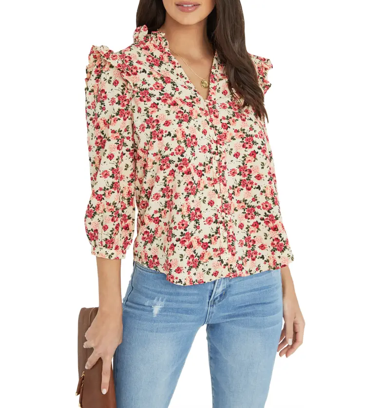 VICI Collection Floral Ruffle Blouse_HOT PINK FLORAL