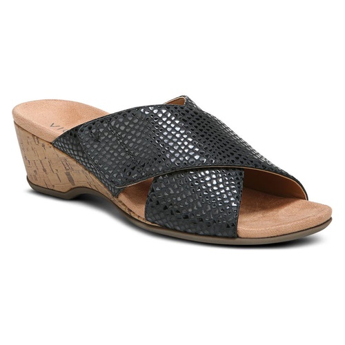 바이오닉스 Vionic Leticia Snake Embossed Wedge Slide Sandal_BLACK LEATHER