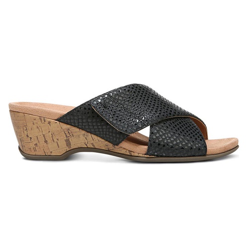 바이오닉스 Vionic Leticia Snake Embossed Wedge Slide Sandal_BLACK LEATHER