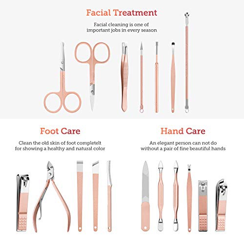  Vabogu Manicure Set, Pedicure Kit, Nail Clippers, Professional Grooming Kit, Nail Tools 18 In 1 with Luxurious Travel Case For Men and Women 2020 Upgraded Version