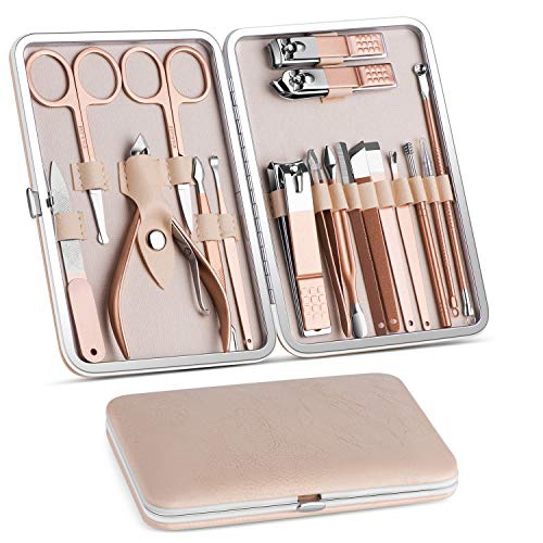  Vabogu Manicure Set, Pedicure Kit, Nail Clippers, Professional Grooming Kit, Nail Tools 18 In 1 with Luxurious Travel Case For Men and Women 2020 Upgraded Version