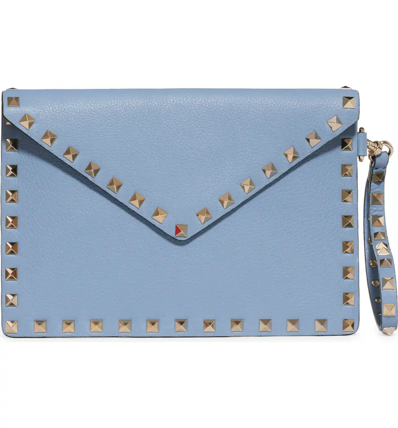 Valentino Garavani Medium Rockstud Leather Envelope Pouch_MED BLUE