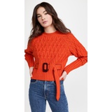 Victoria Beckham Belted Cable Knit Sweater