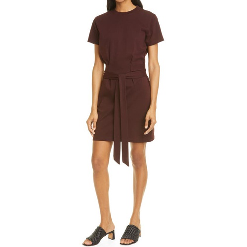 빈스 Vince Tie Waist Short Sleeve Cotton Dress_OXBLOOD