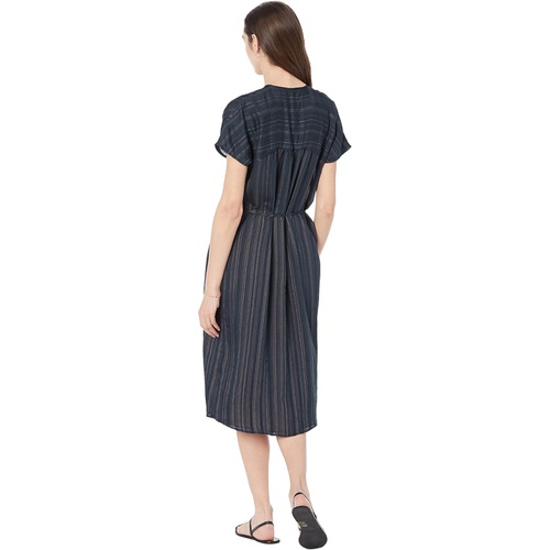 빈스 Vince Short Sleeve Drapey Stripe Shirred Dress