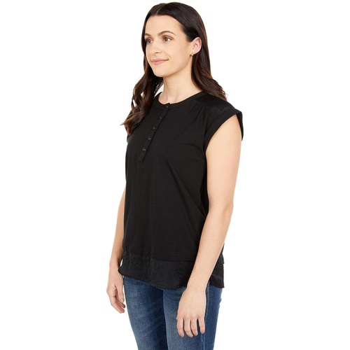  Vince Camuto Short Sleeve Mix Media Henley Top