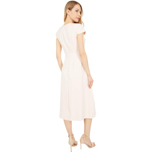  Vince Camuto Crepe Back Satin Cap Sleeve Shirring Neck Ruffle Midi