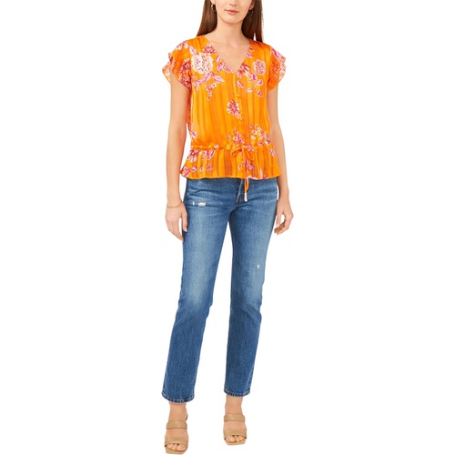  Vince Camuto Short Sleeve Rio Gardens Button-Down Peplum Blouse