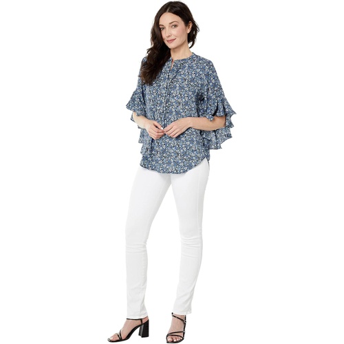  Vince Camuto Forest Floral Flutter Sleeve Henley Blouse