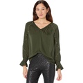 Vince Camuto Embroidered V-Neck Long Sleeve Blouse