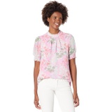 Vince Camuto Short Sleeve Pleat Neck Glowing Gardens Blouse