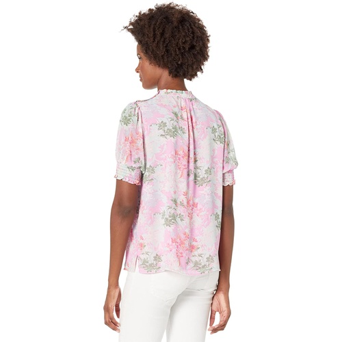  Vince Camuto Short Sleeve Pleat Neck Glowing Gardens Blouse