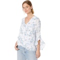 Vince Camuto Flutter Sleeve V-Neck Rosey Vines Blouse