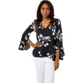 Vince Camuto Flutter Sleeve Floral Whispers V-Neck Tunic