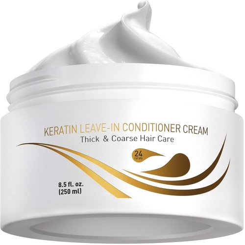  Vitamins Hair Cosmetics Vitamins Leave in Conditioner Cream - Indulgent Anti Frizz Conditioning for Curly Hair - Curl Defining Styling Detangler for Thick Coarse Natural Dry Damaged Hair (Keratin)