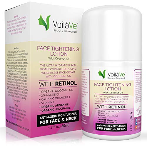  VoilaVe Face Lotion, Retinol Moisturizer for Face, Anti Aging Skin Firming Lotion, Vitamin E Oil, Night Moisturizer, Neck Firming Cream, Organic Honey & Lemon Peel Extracts, Airles