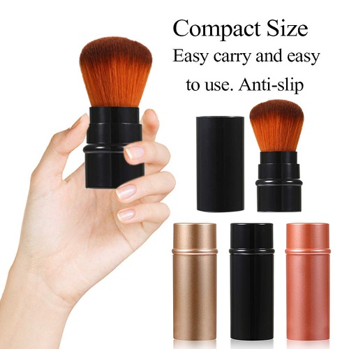  Vtrem Kabuki Foundation Brush Retractable 3 Colors Red Black Brown Professional Travel Brushes Blush Small & Soft Makeup Tool for Mineral Powder, Contouring, Cream