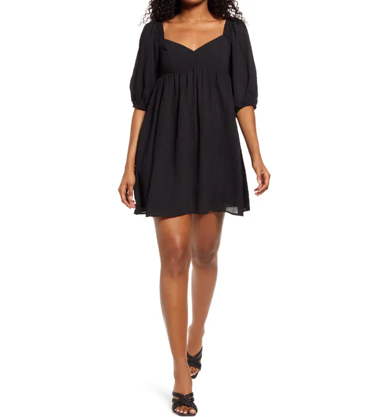 WAYF Ripton Puff Sleeve Babydoll Dress_BLACK