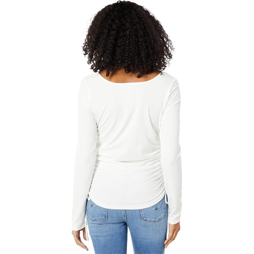  WAYF TTYL Ruched Brushed Rib Knit Long Sleeve Top